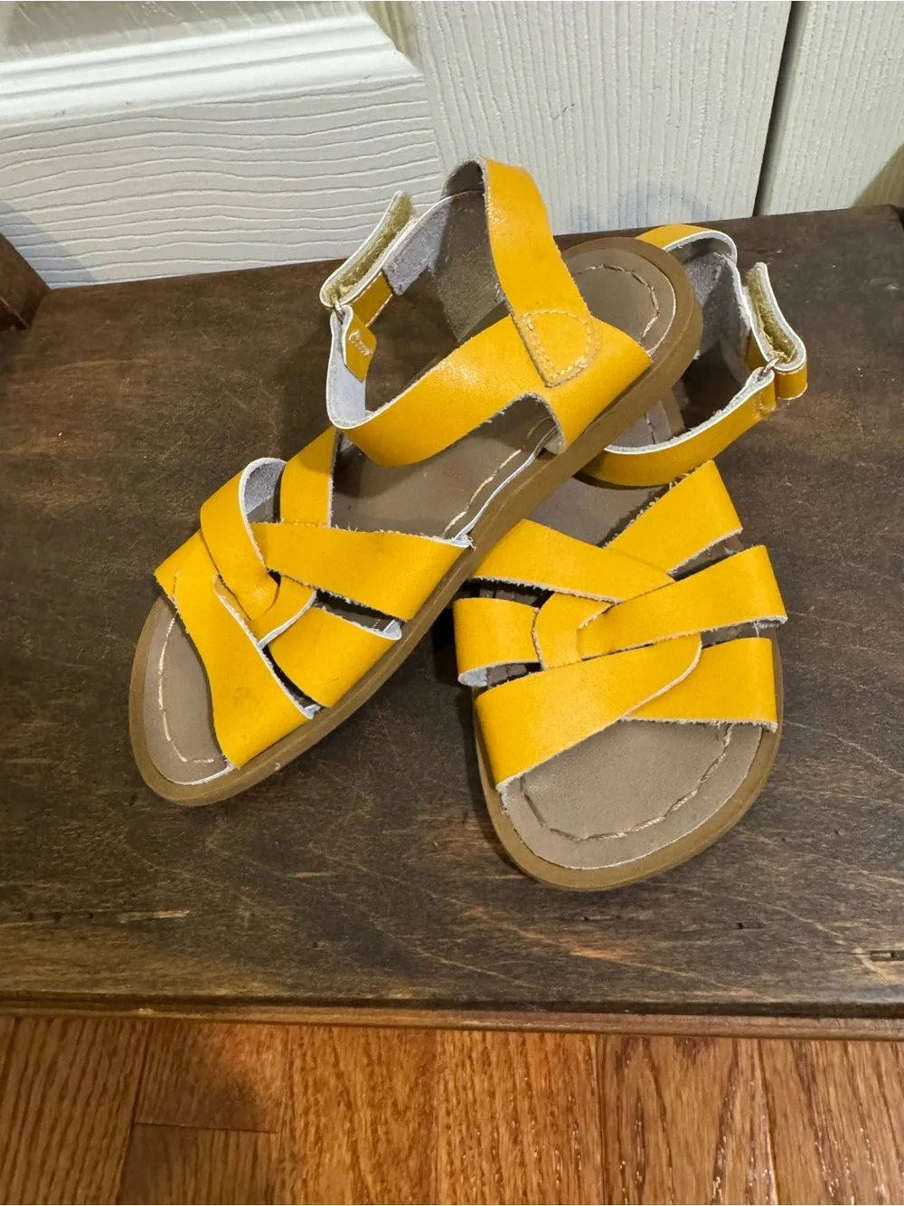 Kids Salt Water Original Yellow Leather Sandals